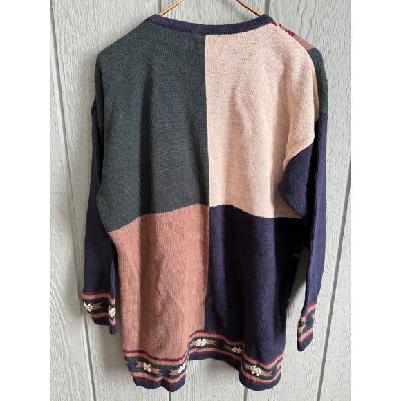 Vintage Tapestry Sweater Women’s LG Patchwork Floral Snowflake Knit - Picture 6 of 6